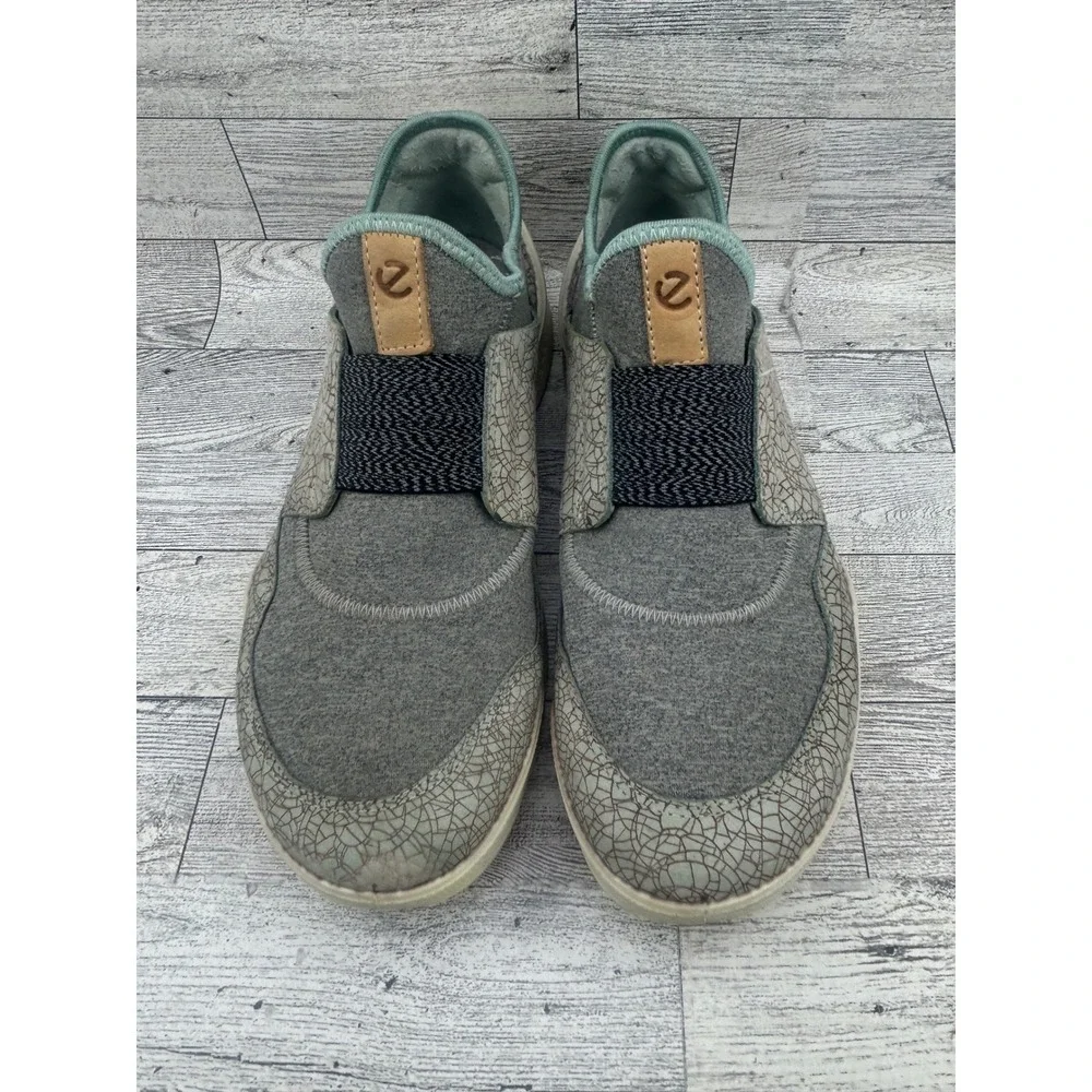 ECCO Biom Women Grey Sage Green Slip On Sneakers Crackle Pattern Sz 38 EU 7.5 US